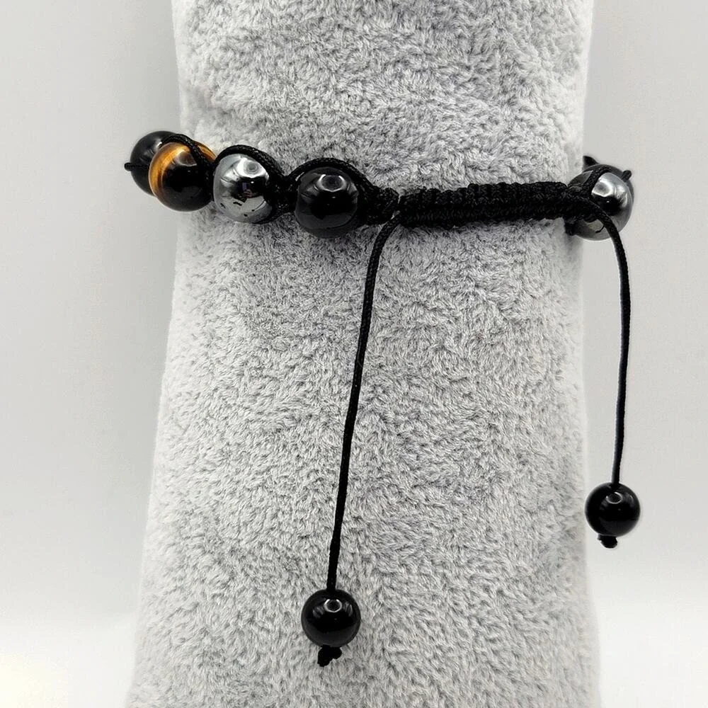 Healing Crystal Bracelet Men Women Obsidian Hematite Tiger Eye Stones Adjustable